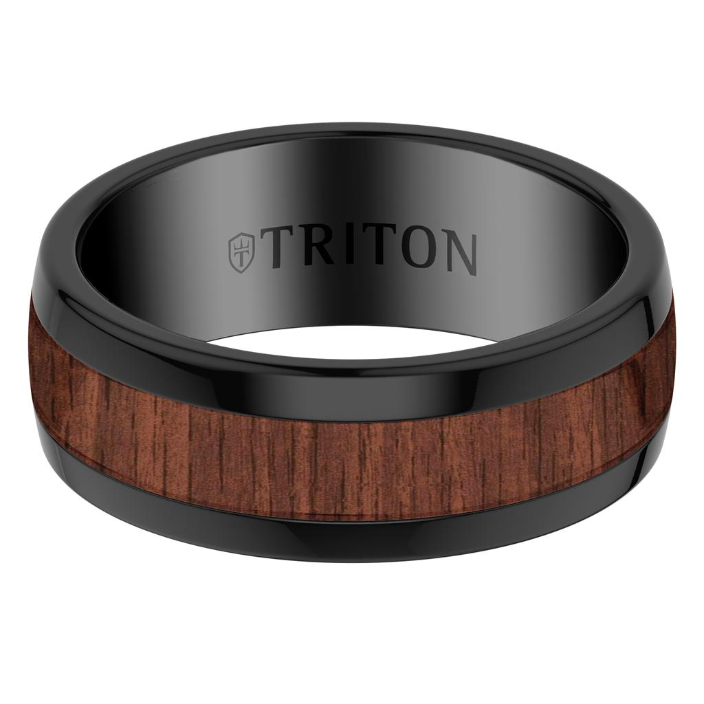 Triton Black Tungsten & Walnut Inlay 8mm Polished Finish Ring