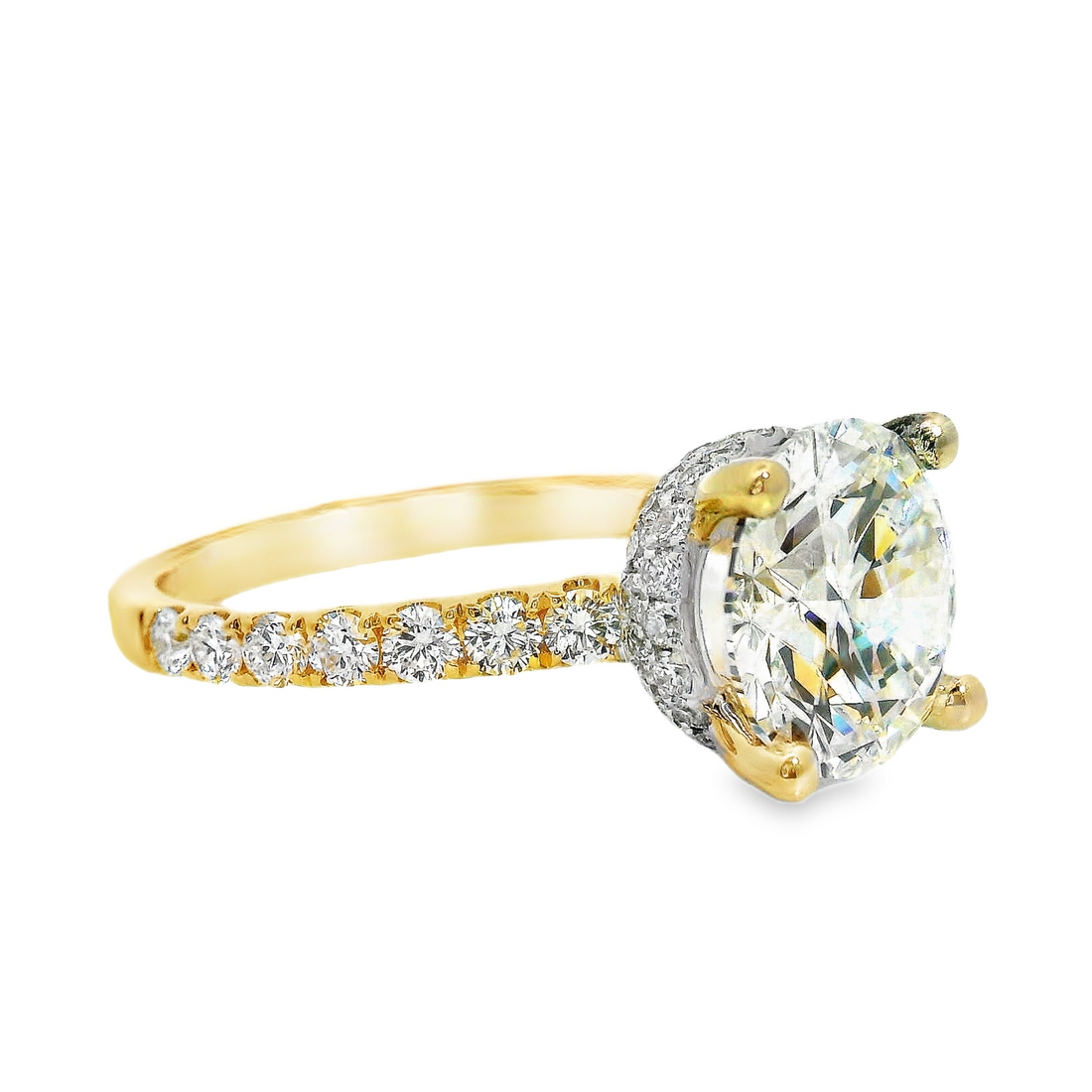 18kt Two-Tone Lab-Grown Round Diamond and Natural Round Diamonds Engagement Ring (3.75ct)