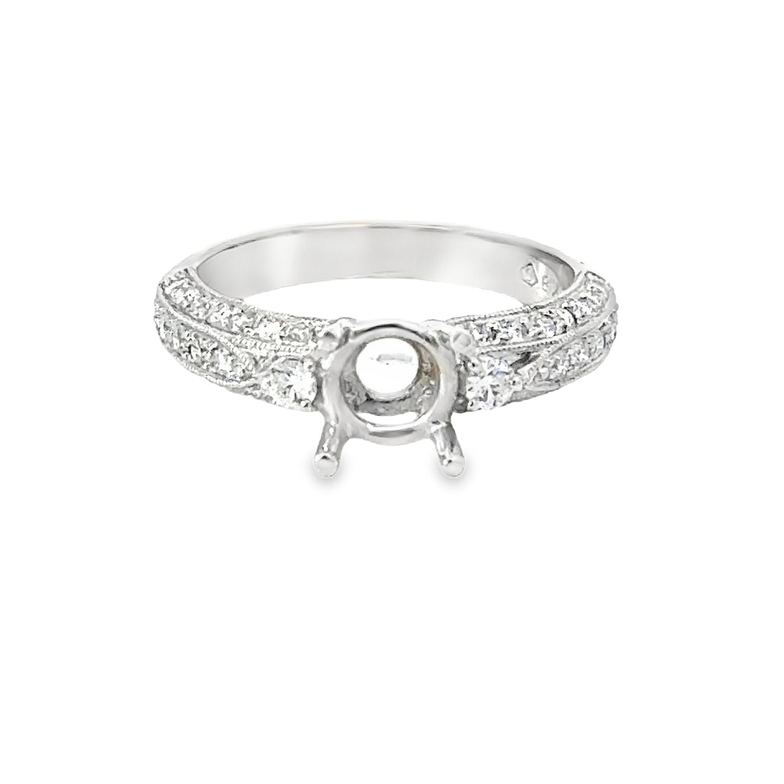 18kt White Gold Prong Set Natural Diamonds Semi-Mount Ring (0.55ct)