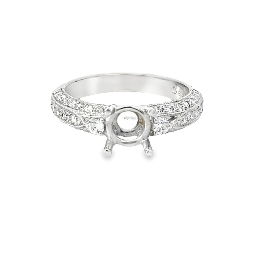 18kt White Gold Prong Set Natural Diamonds Semi-Mount Ring (0.55ct)