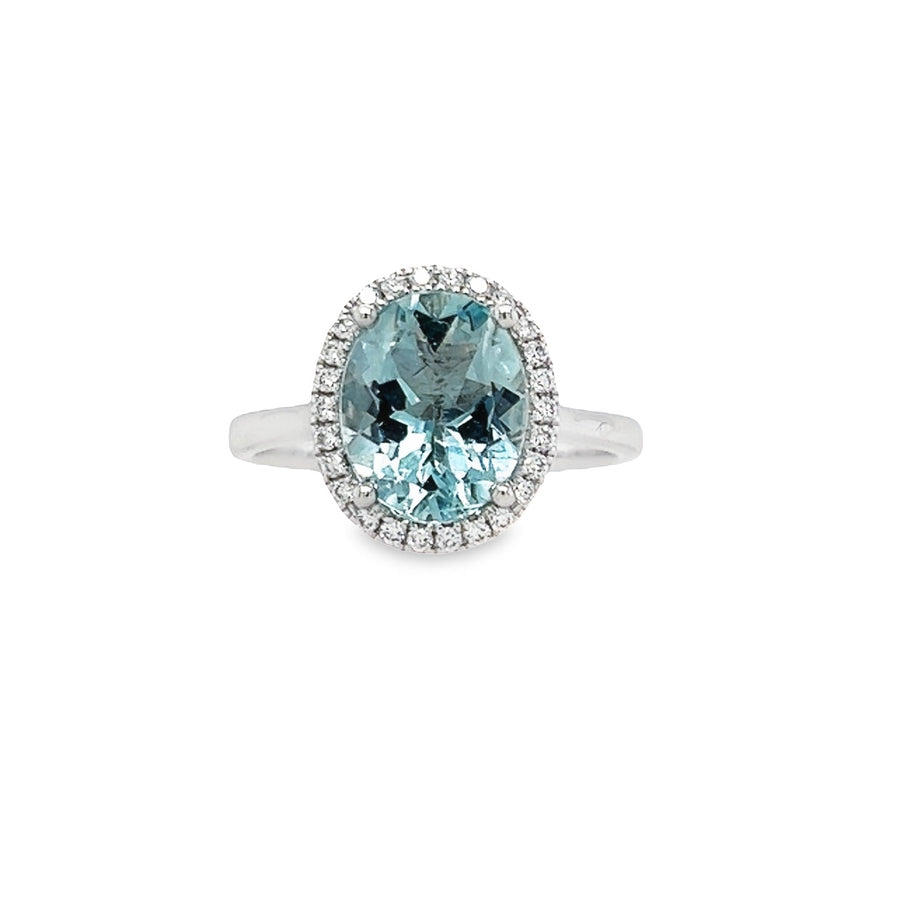 18kt White Gold Oval Natural Aqua and Round Natural Diamonds Ring (2.46ct)