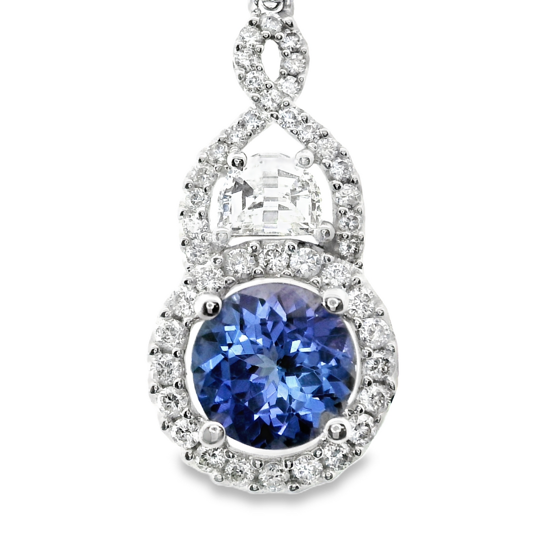 18kt White Gold Natural Round Tanzanite and Diamonds Pendant (1.69ct)