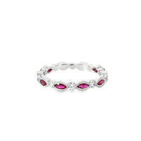 18kt White Gold Marquise Natural Rubies and Round Natural Diamonds Ring (1.08ct)