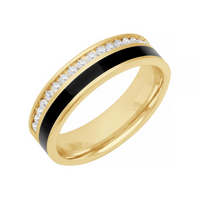 Goldman 14kt Yellow Gold and Ceram8 Black Inlay Natural Full-Cut Diamond Ring