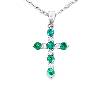 18kt White Gold Natural Diamonds And Natural Emeralds Pendant (0.42ct)