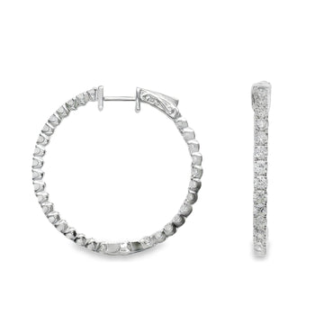 18kt White Gold Natural Round Diamonds Large Hoop Earrings (2.18ct)