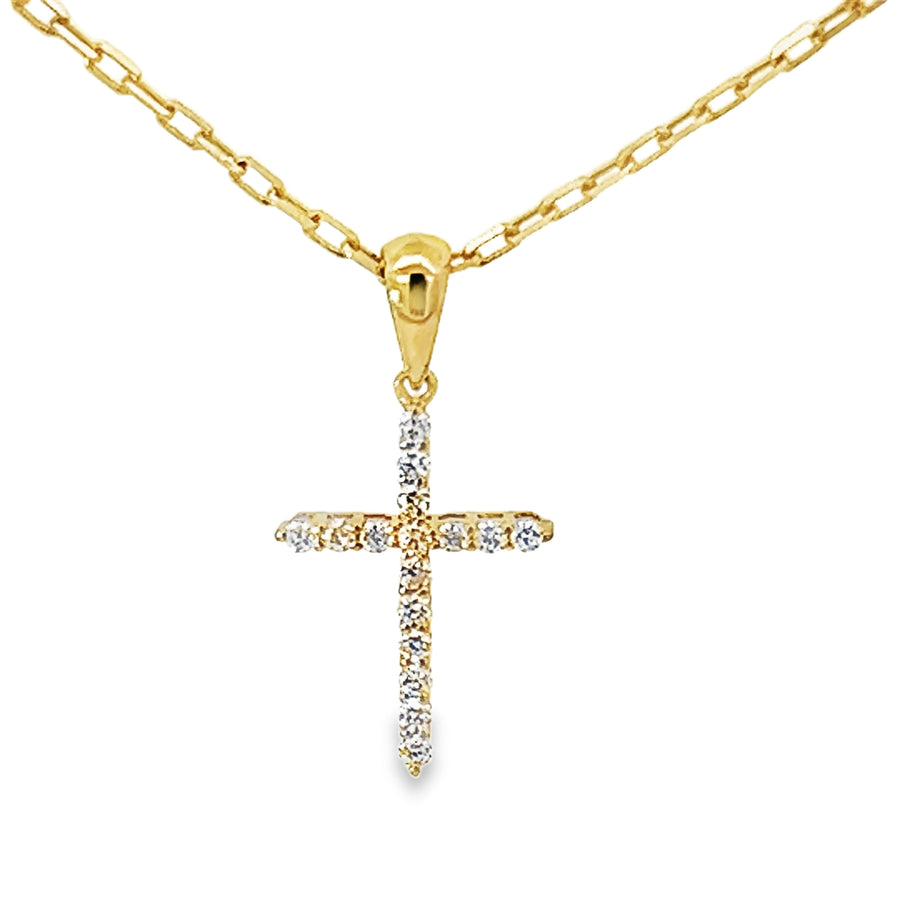 18kt Yellow Gold Natural Diamond Cross Pendant (0.09ct)