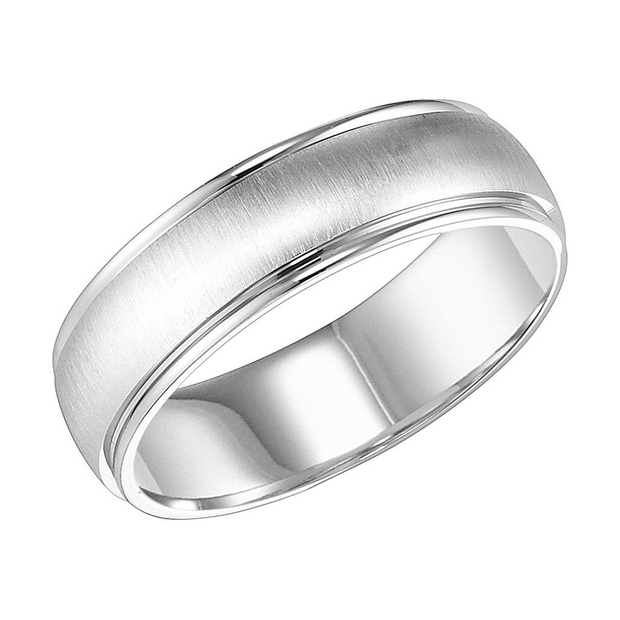 Goldman 14kt White Gold 6.5mm Low Dome Brushed Finish Comfort Fit Wedding Band