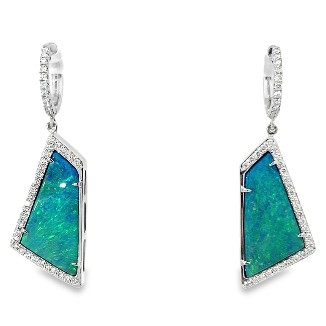 Simon 18K White Gold Natural Black Opal (9.35ct) and Diamond Earrings