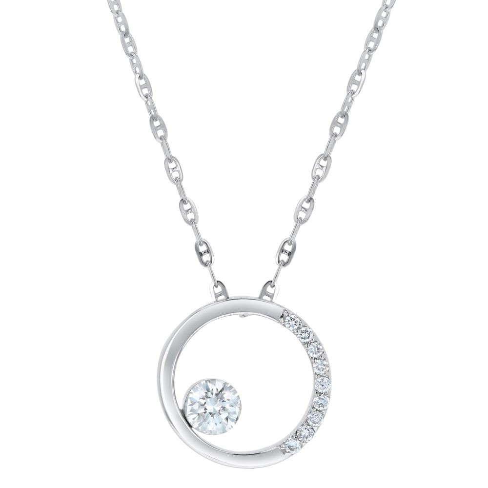 Oro Alexander 14kt White Gold Natural Round Diamond Circle Pendant (.25ct)
