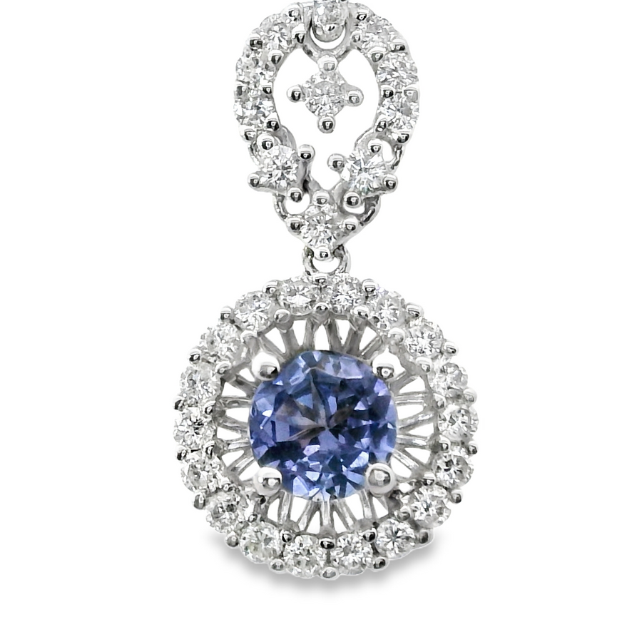 18kt White Gold Natural Diamonds And Natural Tanzanite Pendant (0.86ct)