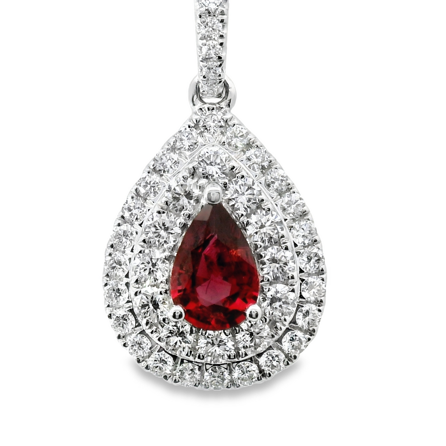 18kt White Gold Natural Pear Ruby And Natural Diamonds Pendant (1.26ct)