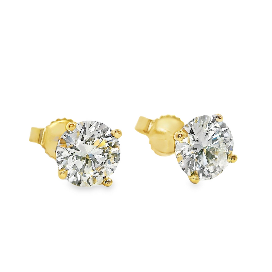 14kt Yellow Gold Lab-Grown Round Diamond Four-Prong Martini-Style Stud Earrings (2.05ct)