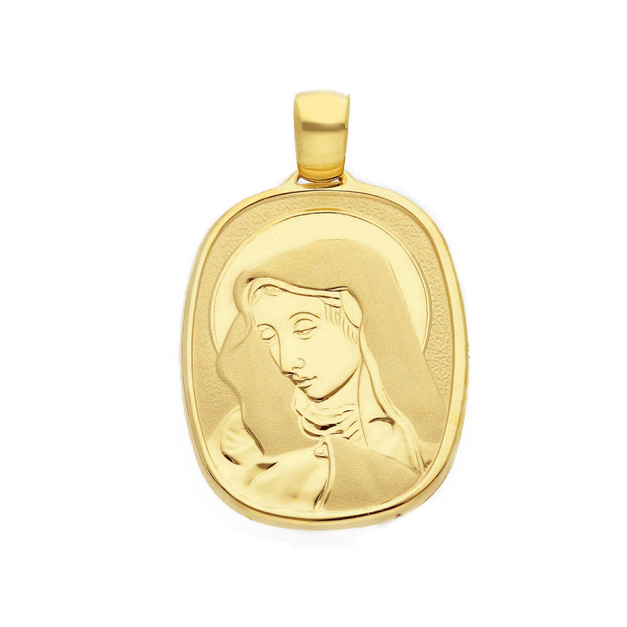 18K Yellow Gold Italian Made Blessed Mother Pendant (3.26g)