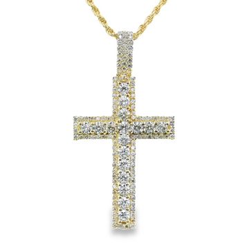 14kt Yellow Gold Lab-Grown Round Diamonds Cross Pendant (2.73ct)