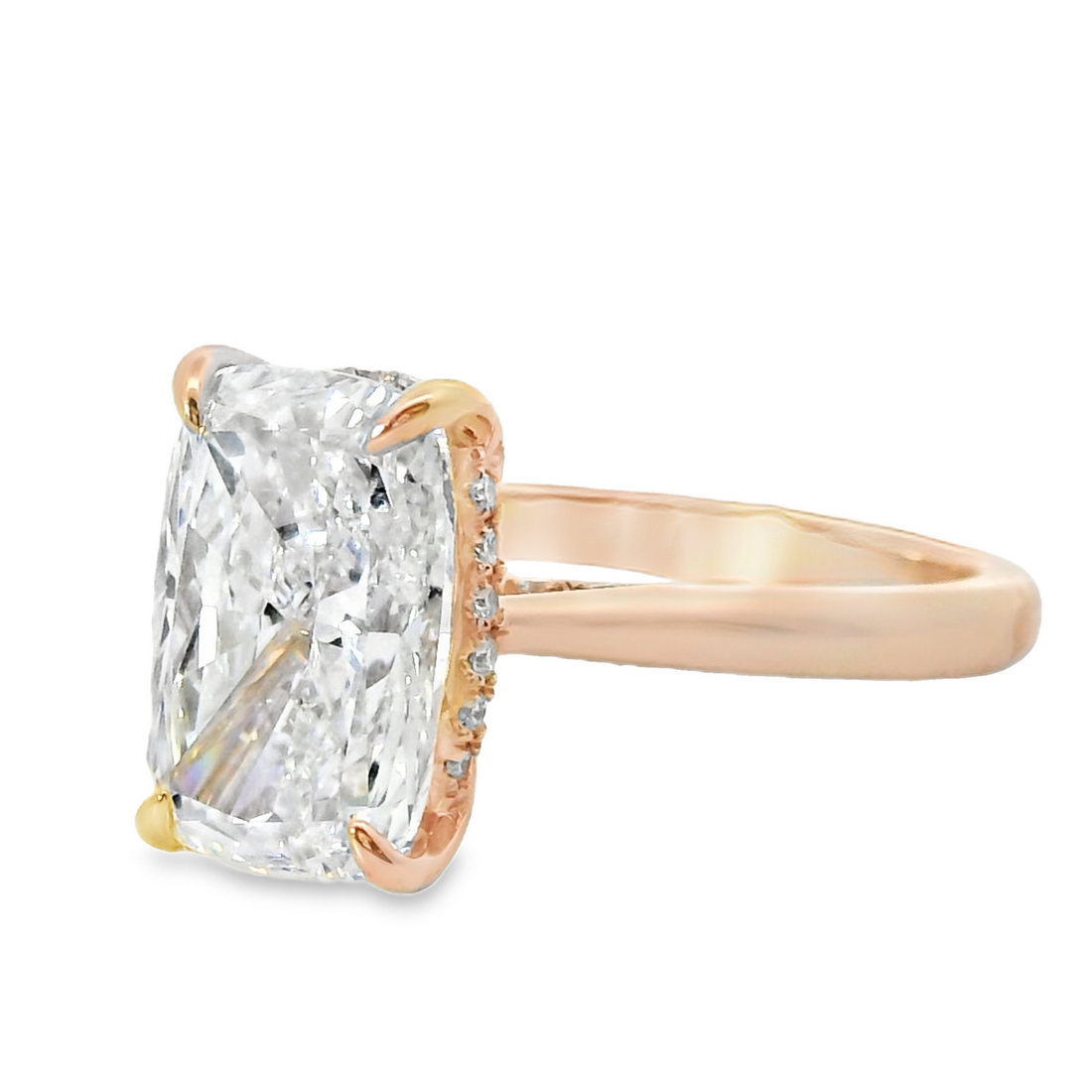 14kt Rosé Gold Lab-Grown Cushion Diamond Hidden Halo Engagement Ring (3.44ct)