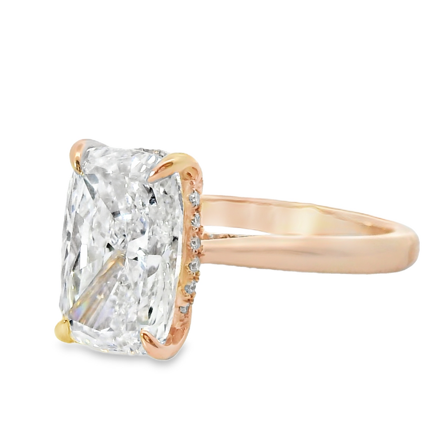 14kt Rosé Gold Lab-Grown Cushion Diamond Hidden Halo Engagement Ring (3.44ct)