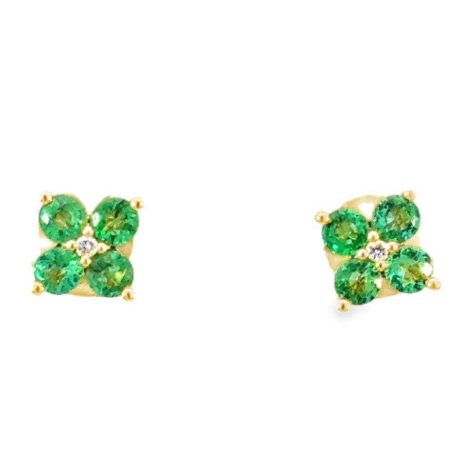 18kt Yellow Gold Natural Emerald And Diamond Earrings (.80ct)