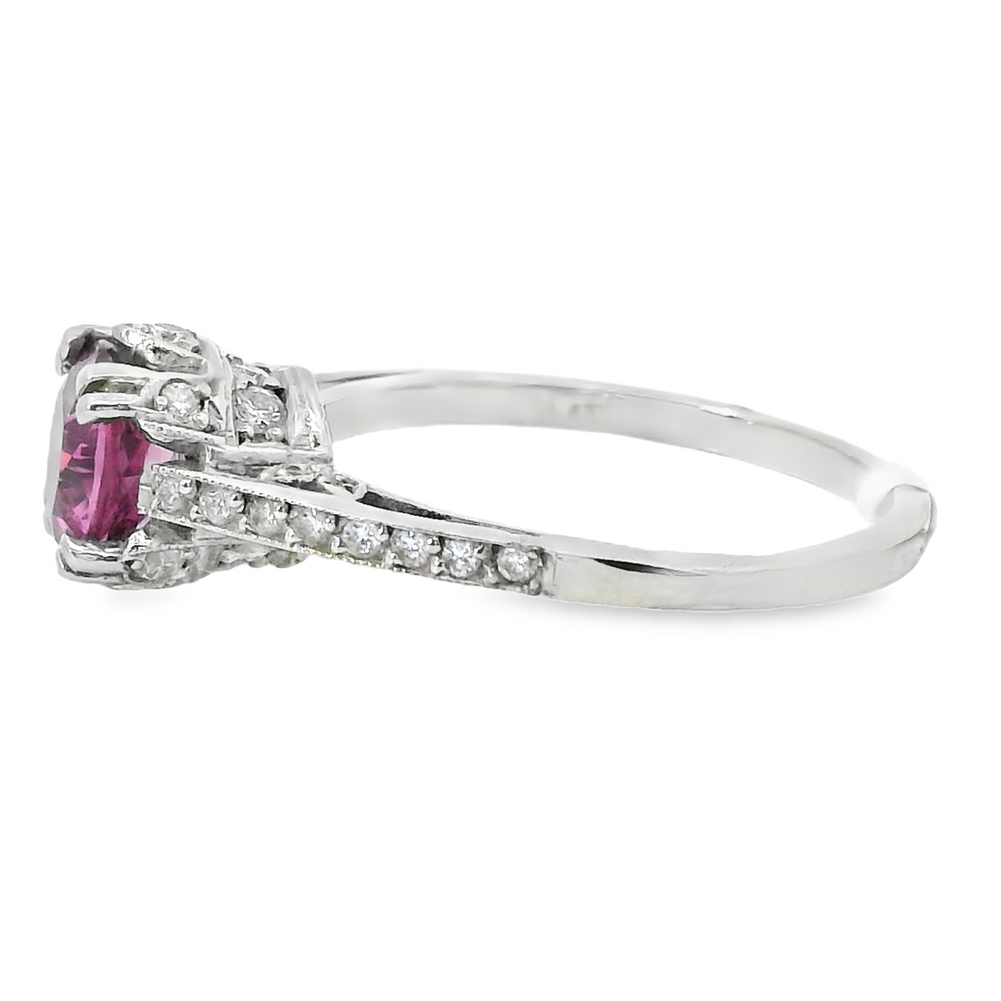 Platinum White Gold Round Natural Sapphire and Round Natural Diamonds Ring (1.66ct)
