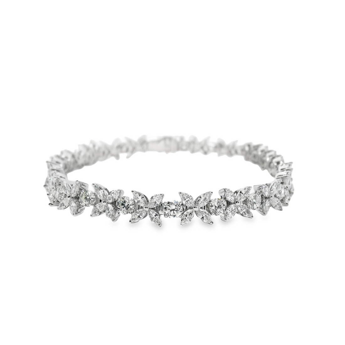 14kt White Gold 7" Lab-Grown Marquise and Round Brilliant Diamond Tennis Bracelet (6.2ct)