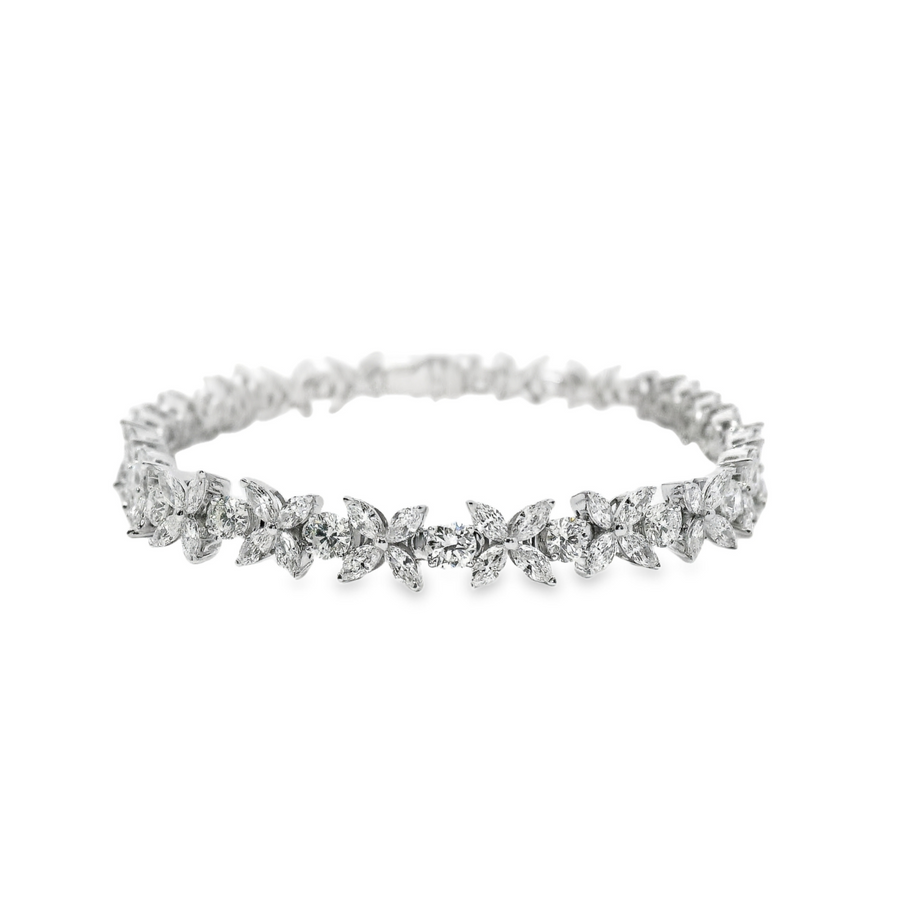 14kt White Gold 7" Lab-Grown Marquise and Round Brilliant Diamond Tennis Bracelet (6.2ct)