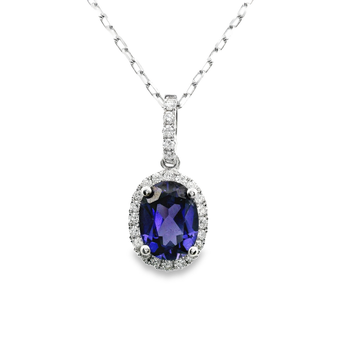 18kt White Gold Lab Grown Sapphire And Natural Diamonds Pendant (1.86ct)