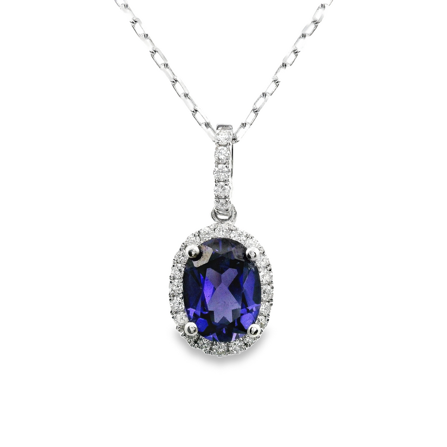 18kt White Gold Lab Grown Sapphire And Natural Diamonds Pendant (1.86ct)