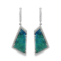 Simon G 18kt White Gold Natural Black Opals and Diamonds Dangle Earrings (9.90ct)