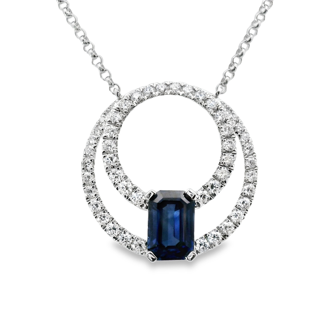 18kt White Gold Natural Sapphire And Natural Diamonds Pendant (1.1ct)