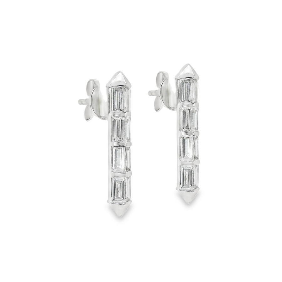 18kt White Gold Natural Baguette Diamond Bar Earrings (1.00ct)