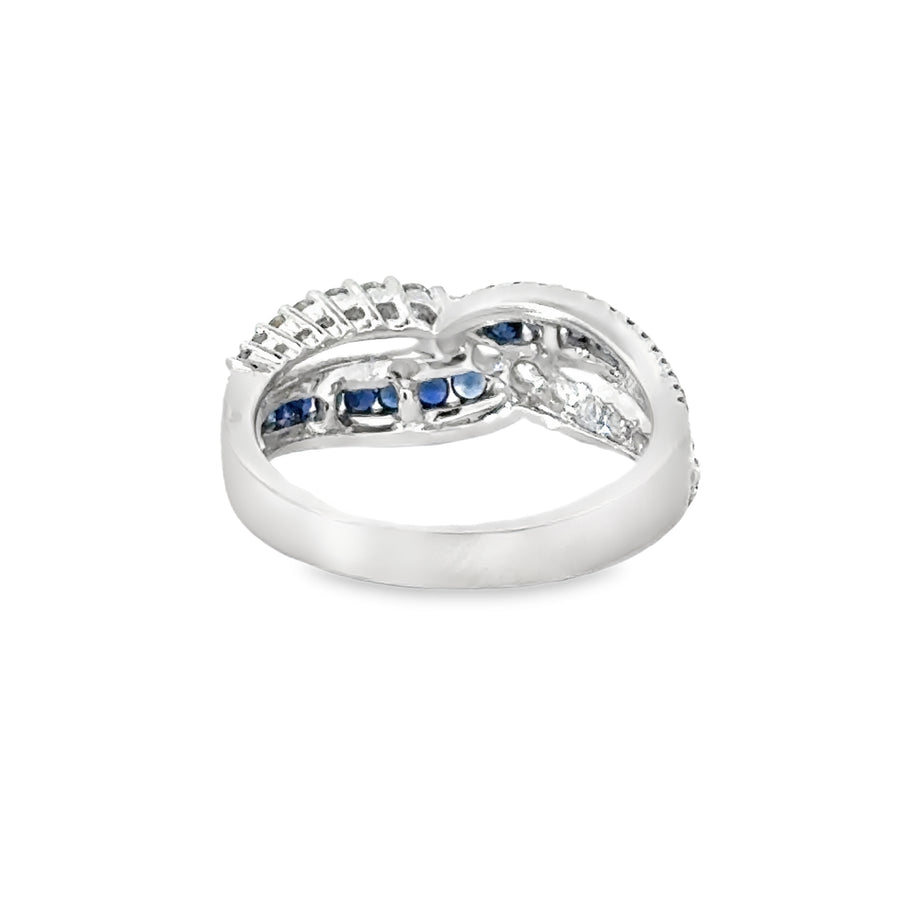 18kt White Gold Round Natural Diamonds and Round Natural Sapphires Ring (1.02ct)