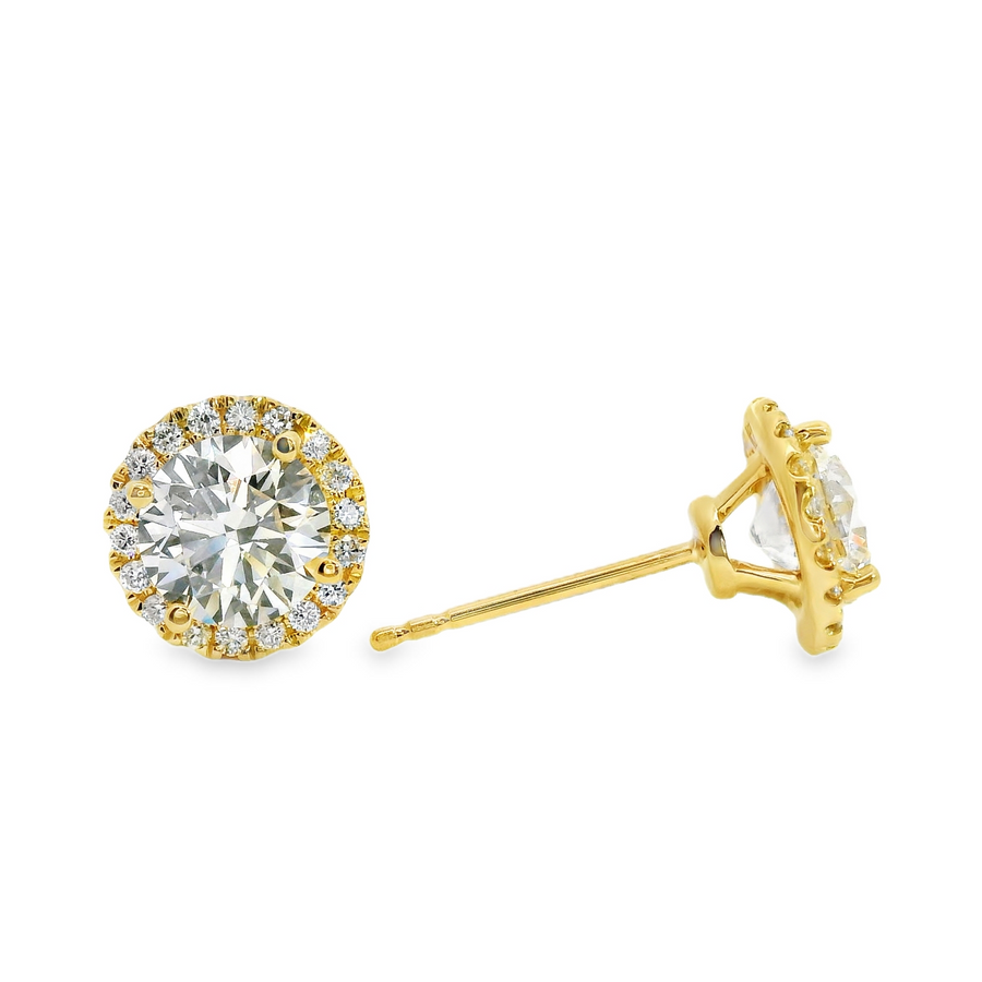 18kt Yellow Gold Lab-Grown Round Diamonds and Natural Full Cut Diamonds Halo Earrings (2.24ct)