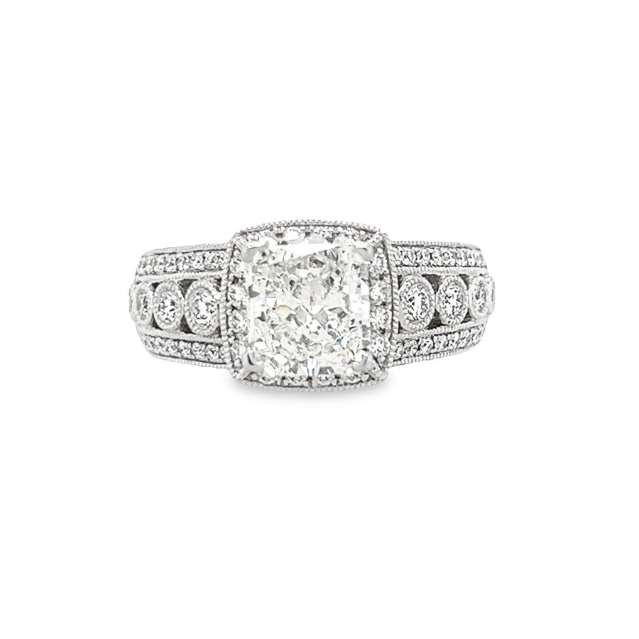 18K White Gold Natural Cushion Cut Diamond Engagement Ring (1.54ct)