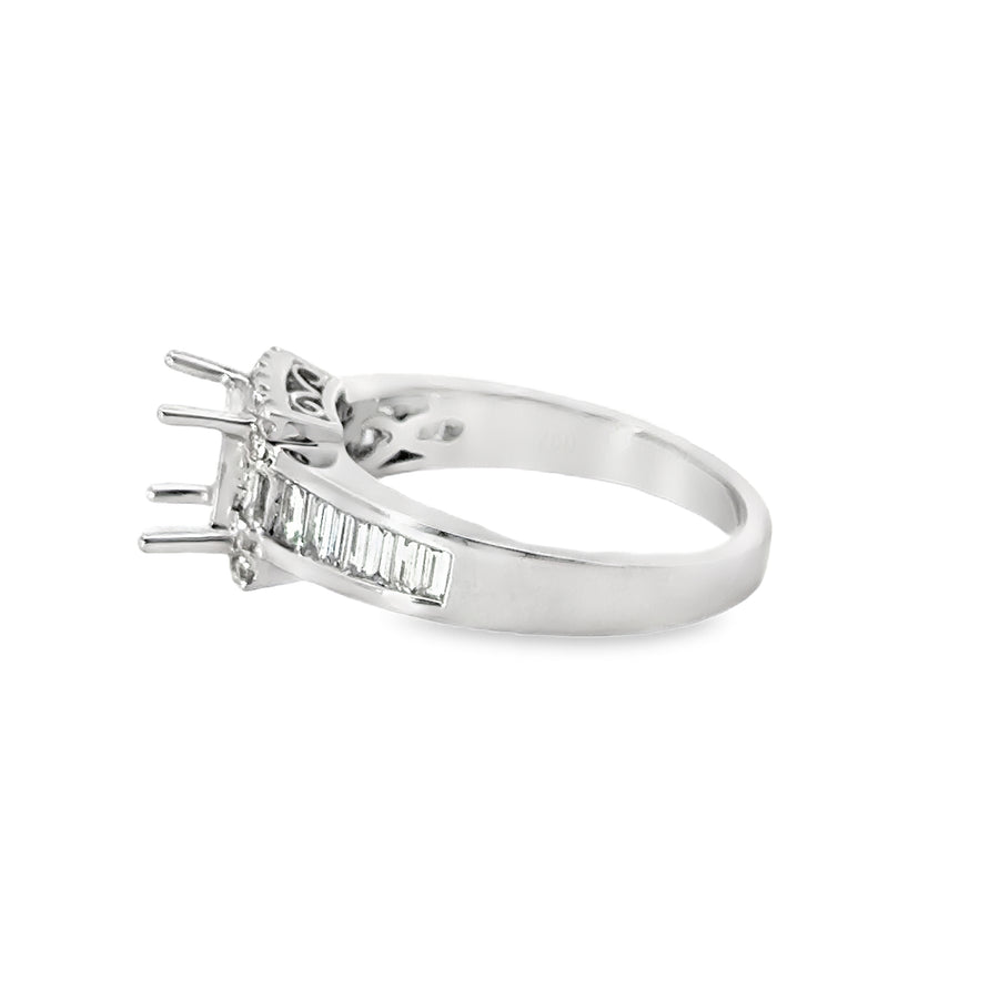 18kt White Gold Natural Baguette and Round Diamond Semi-Mount Ring (.60ctw)