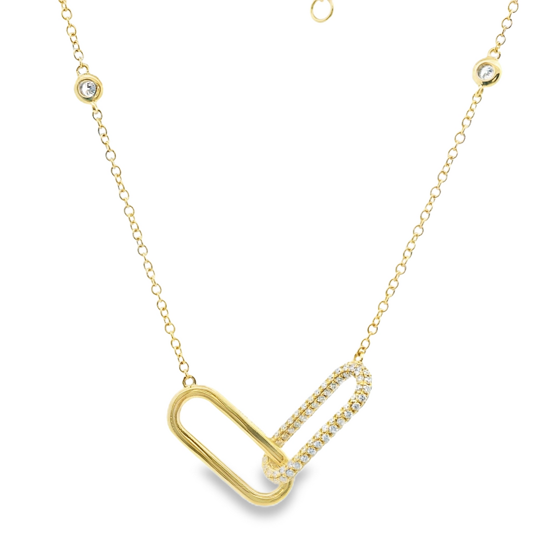 18kt Yellow Gold Natural Round Diamond Paperclip Link Pendant (.83ct)