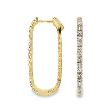 18kt Yellow Gold Natural Round Diamond Large Rectangular Hoop Earrings (1.73ct)