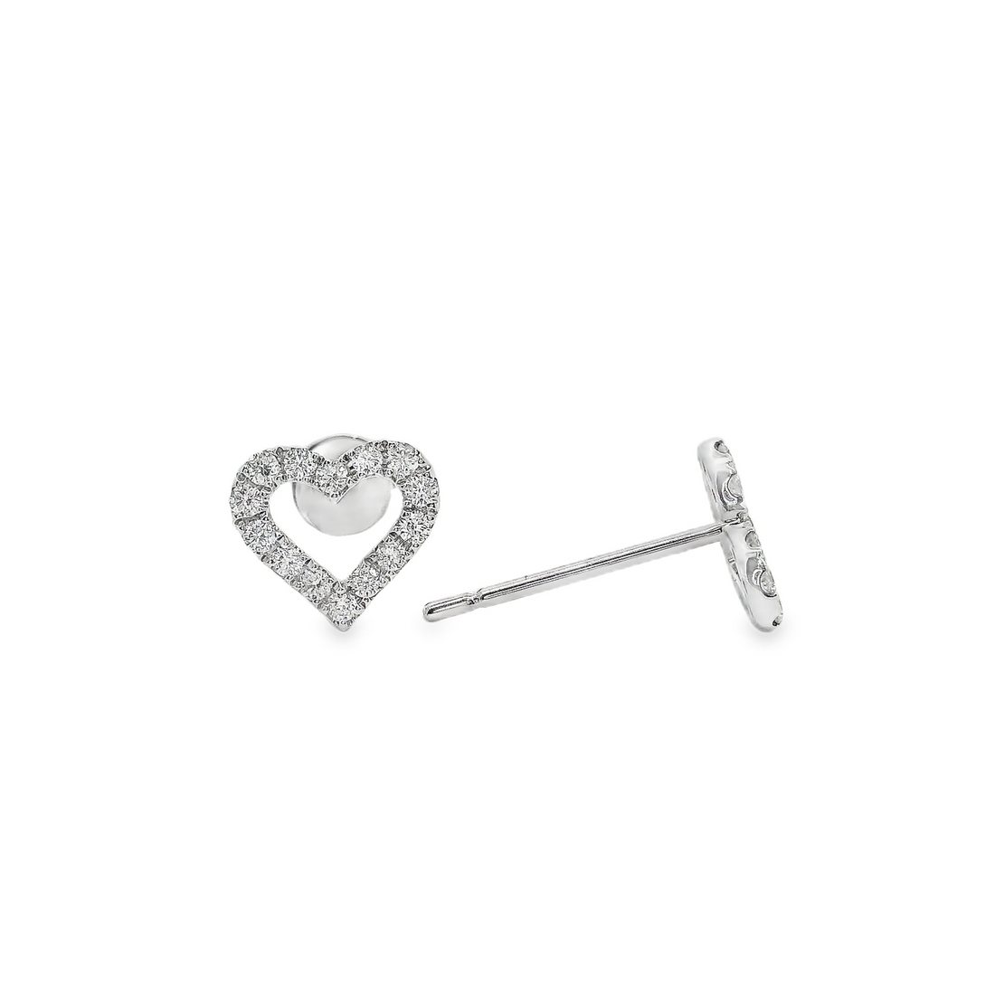 18kt White Gold Lab-Grown Round Diamond Heart Stud Earrings (.21ct)