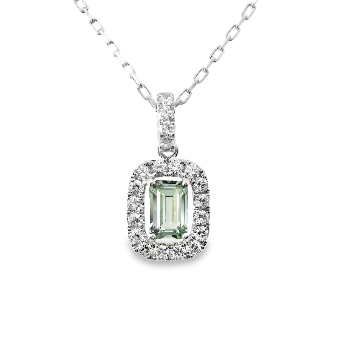 18kt White Gold Natural Diamonds And Lab Grown Sapphire Pendant (1.17ct)