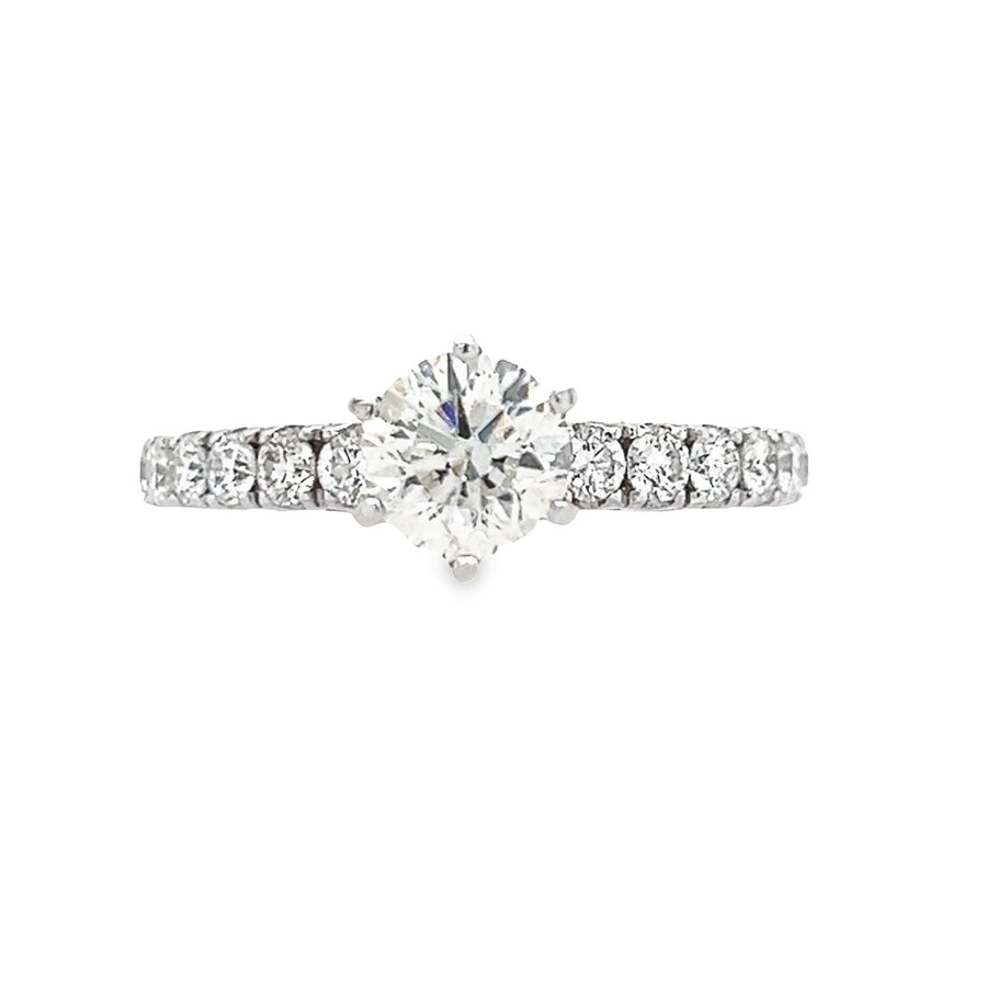 18K White Gold Center Natural Round Diamond Engagement Ring (1.01ct)