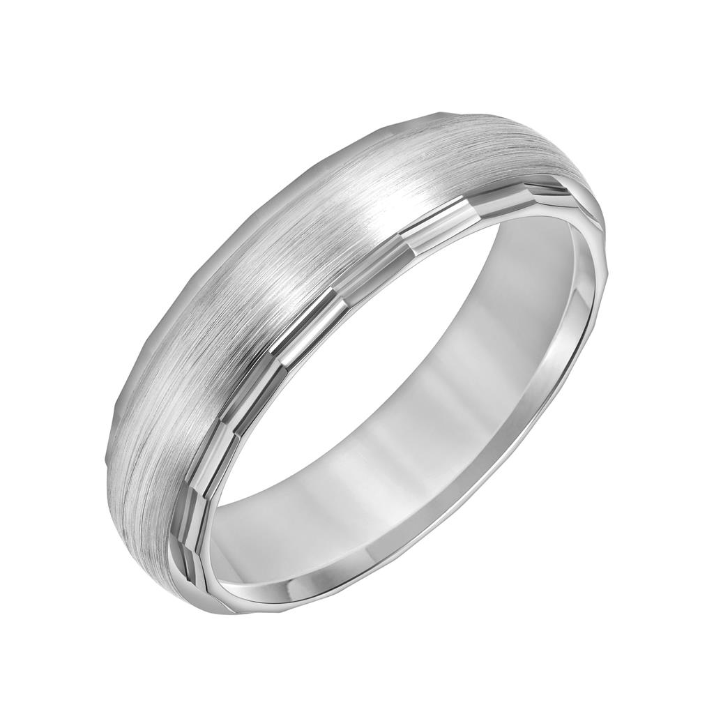 Goldman 14kt White Gold 6mm Low Dome Brushed Finish Faceted Edge Wedding Band