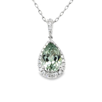 18kt White Gold Diamond (.23ct) and Green Sapphire (2.66ct) Halo Pendant