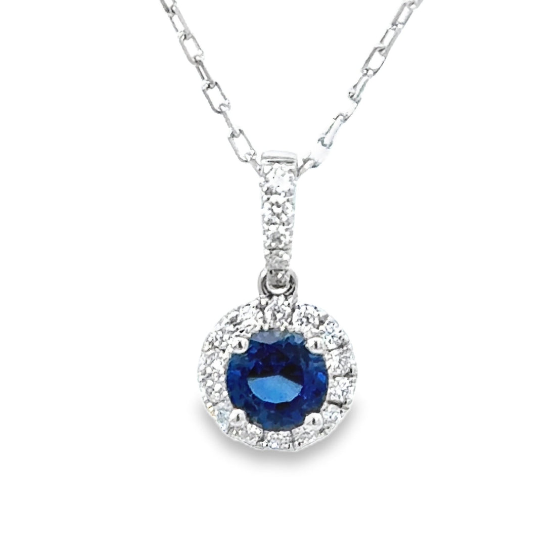 18kt White Gold Natural Round Sapphire and Diamond Pendant (1.17ct)