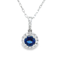 18kt White Gold Natural Round Sapphire and Diamond Pendant (1.17ct)