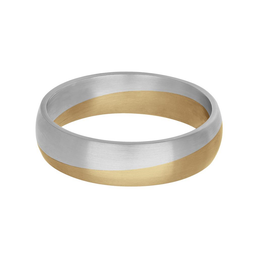 Goldman 18K Yellow Gold and Platinum Angled Groove 5.5mm Fusion Ring