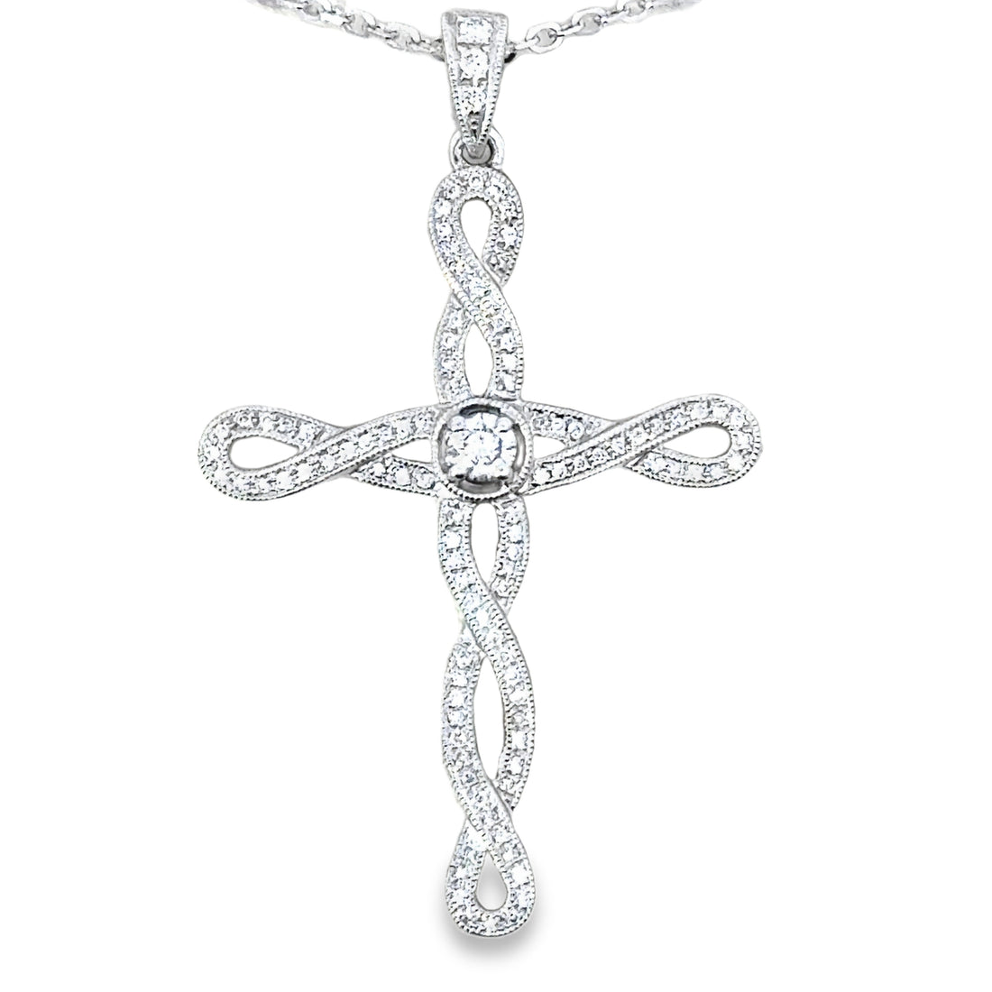 18kt White Gold Natural Diamond Cross Pendant (0.28ct)