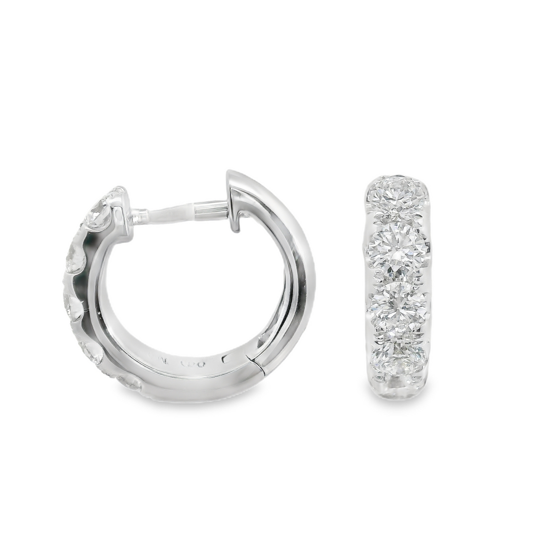 18kt White Gold Round Diamonds Small Hoop Earrings (.81ct)
