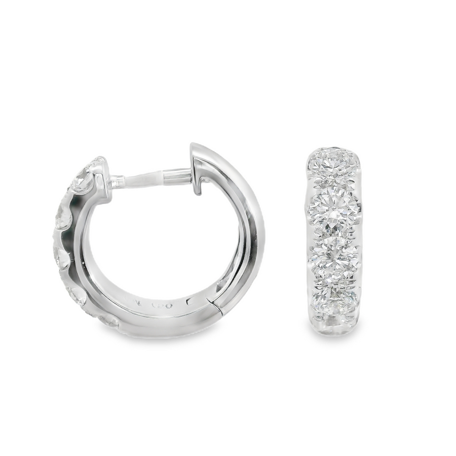 18kt White Gold Round Diamonds Small Hoop Earrings (.81ct)