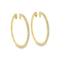 18kt Yellow Gold Natural Round Diamond Large Hoop Earrings (.50ct)