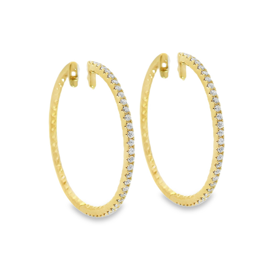 18kt Yellow Gold Natural Round Diamond Large Hoop Earrings (.50ct)