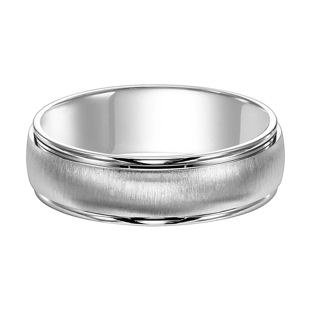 Goldman 14kt White Gold 6.5mm Brushed Finish Low Dome Comfort Fit Wedding Band
